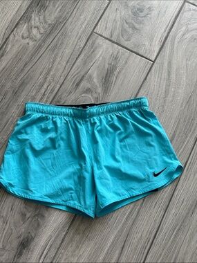 Nike Turquoise Running Shorts with Black Swoosh Medium 4” inseam